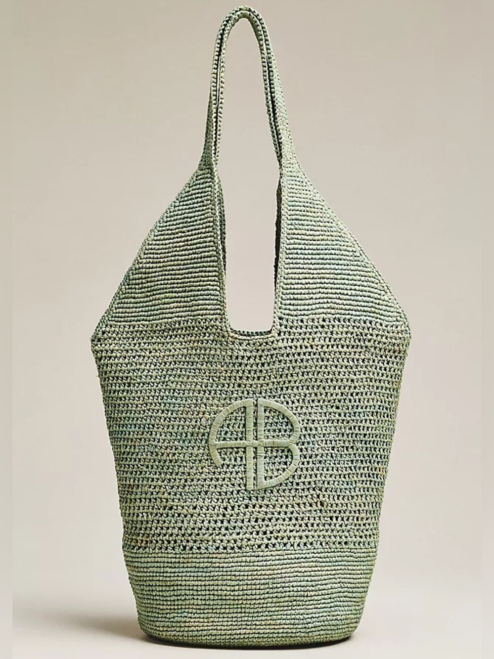 Anine Bing Leah logo raffia bag Mint Green Crochet Tote Bag NWT